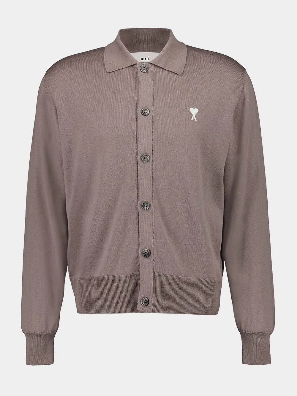 Taupe Buttoned Merino Wool Cardigan sold by Fashion Clinic