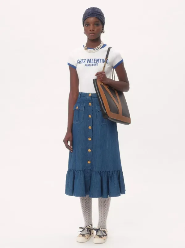 Ivory and Electric Blue Cotton Jersey T-Shirt sold by Fashion Clinic