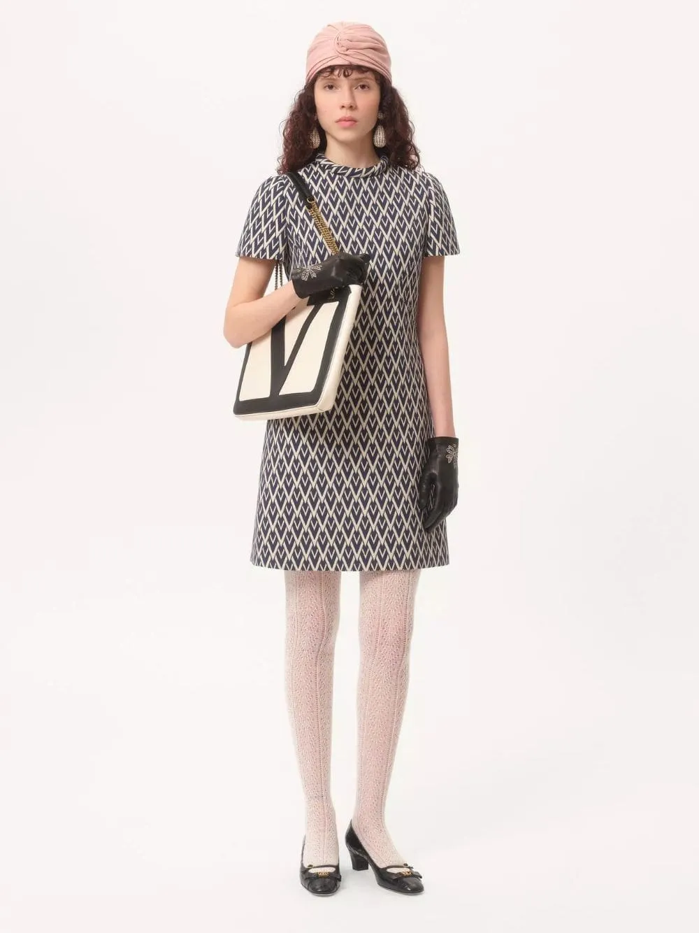 Night Blue Short Dress in Toute la V Jacquard sold by Fashion Clinic product image thumbnail 2