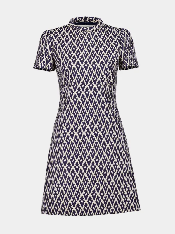 Night Blue Short Dress in Toute la V Jacquard sold by Fashion Clinic