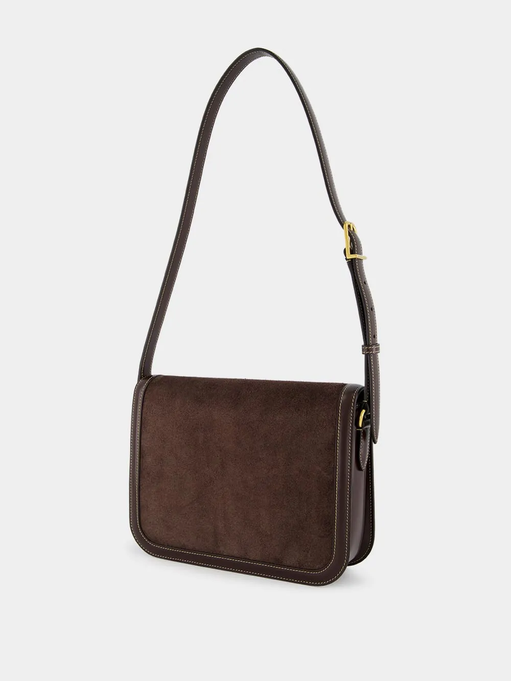 Dark Brown Suede Shoulder Bag with Brass Logo sold by Fashion Clinic product image thumbnail 5