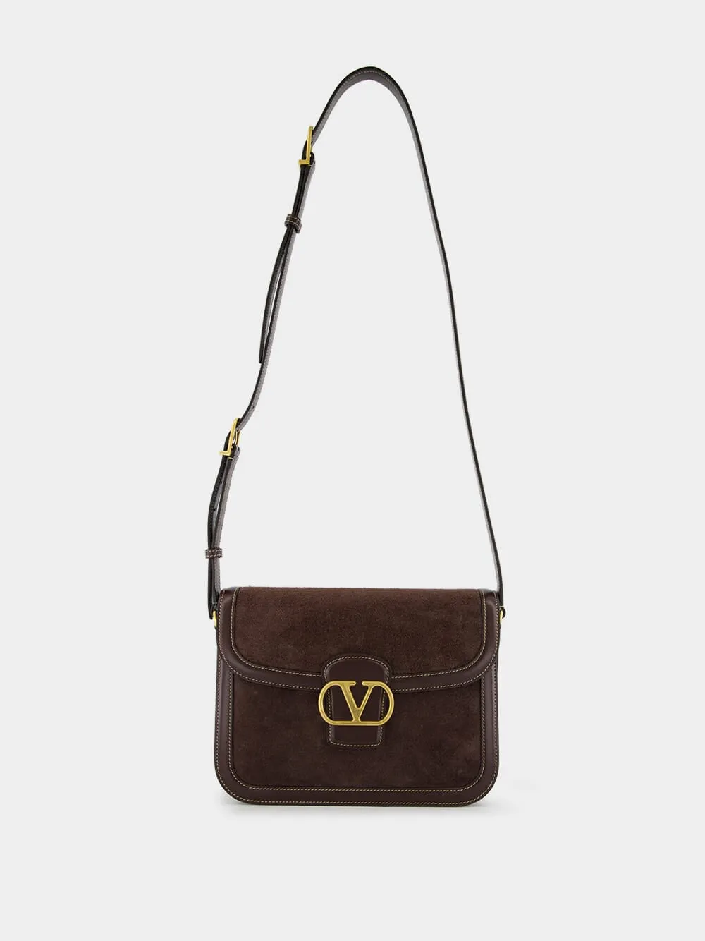 Dark Brown Suede Shoulder Bag with Brass Logo sold by Fashion Clinic product image thumbnail 2