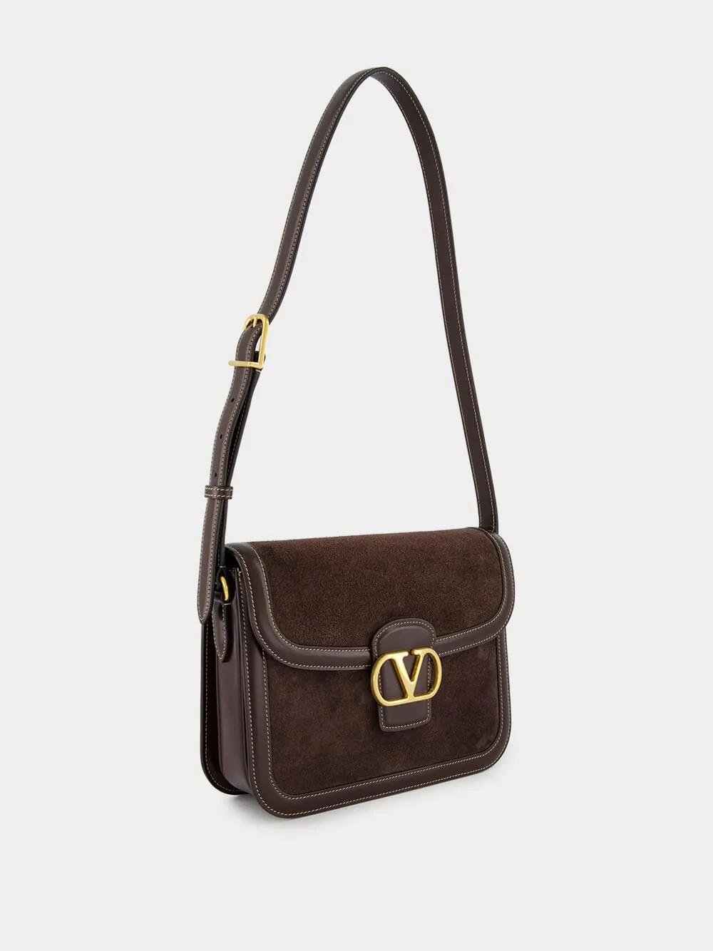 Dark Brown Suede Shoulder Bag with Brass Logo sold by Fashion Clinic product image thumbnail 3