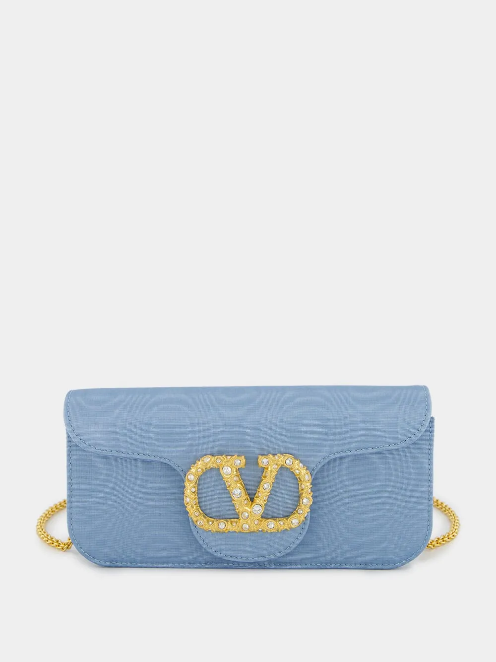 Blue Locň Moiré Fabric Clutch with Jewel Logo sold by Fashion Clinic