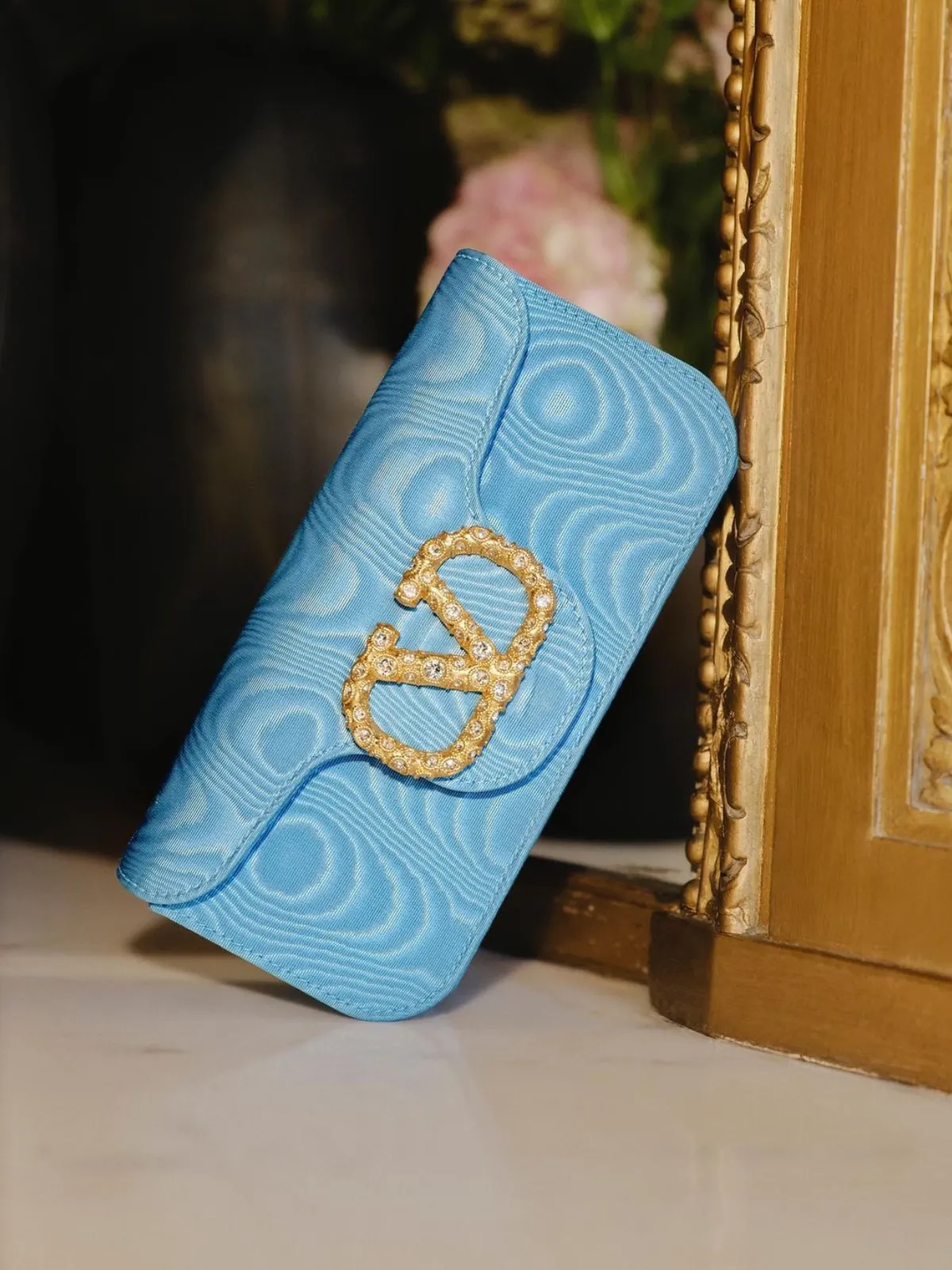 Blue Locň Moiré Fabric Clutch with Jewel Logo sold by Fashion Clinic product image thumbnail 4
