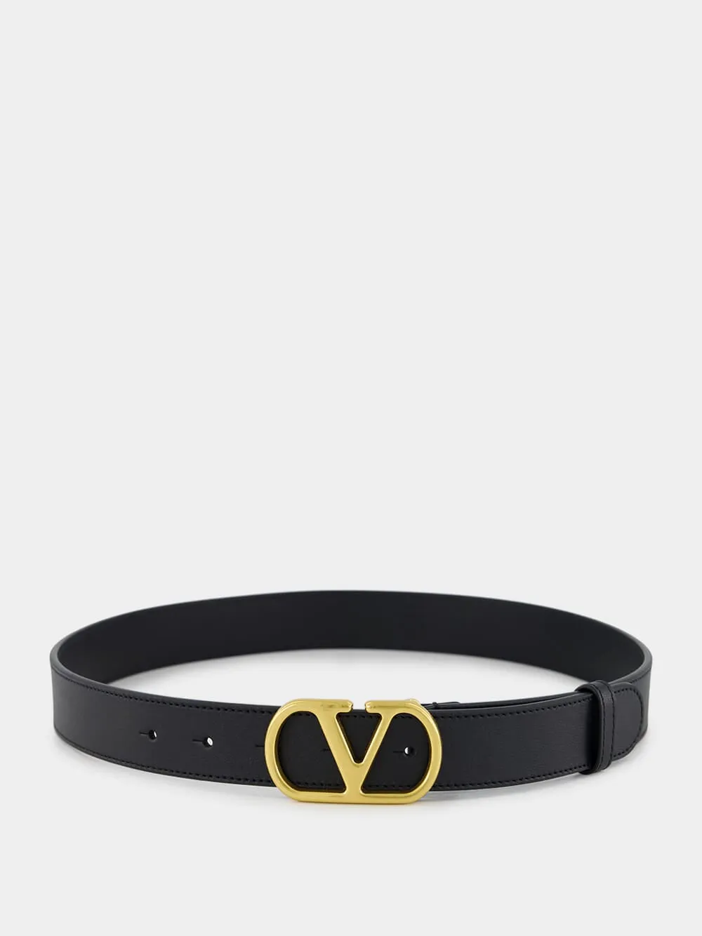 Black VLogo Signature Belt in Shiny Calfskin sold by Fashion Clinic