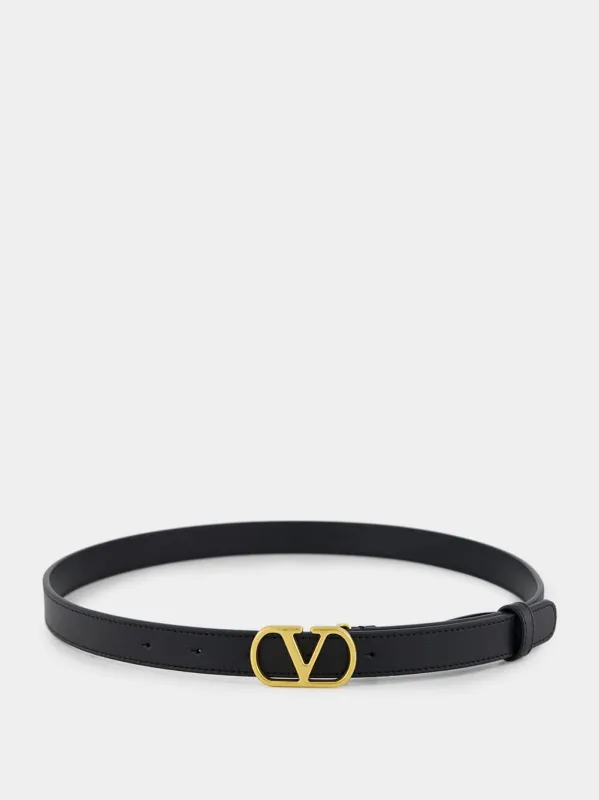 Black Shiny Calfskin Belt with VLogo Buckle sold by Fashion Clinic