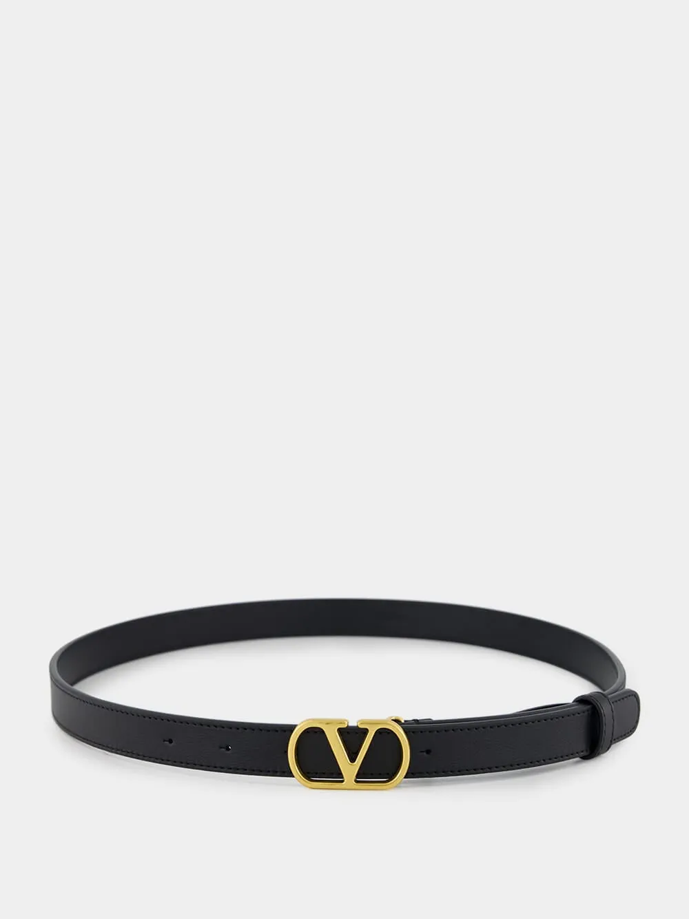 Black Shiny Calfskin Belt with VLogo Buckle sold by Fashion Clinic