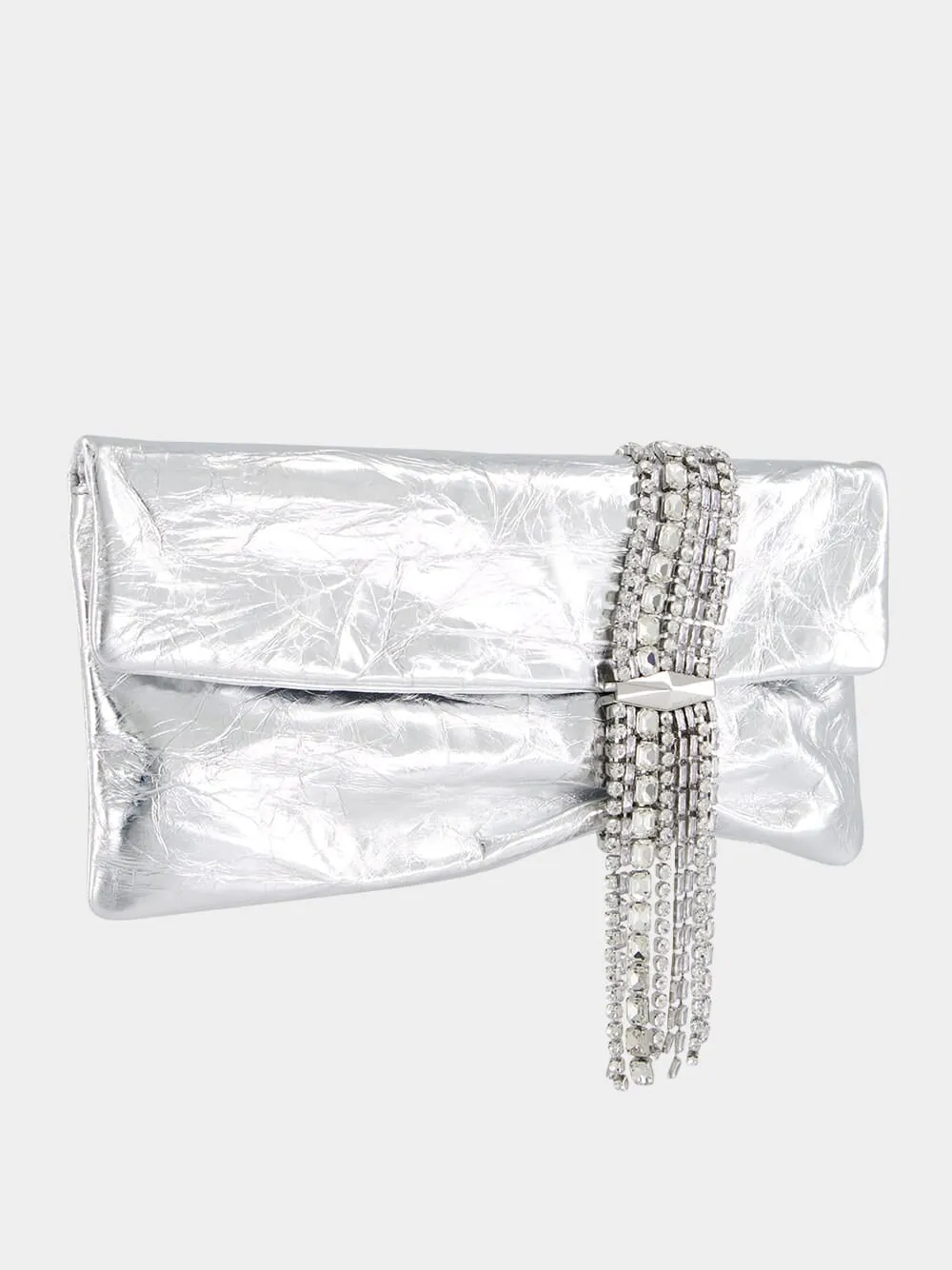 Zandra Silver Vintage Metallic Leather Clutch Bag sold by Fashion Clinic product image thumbnail 3