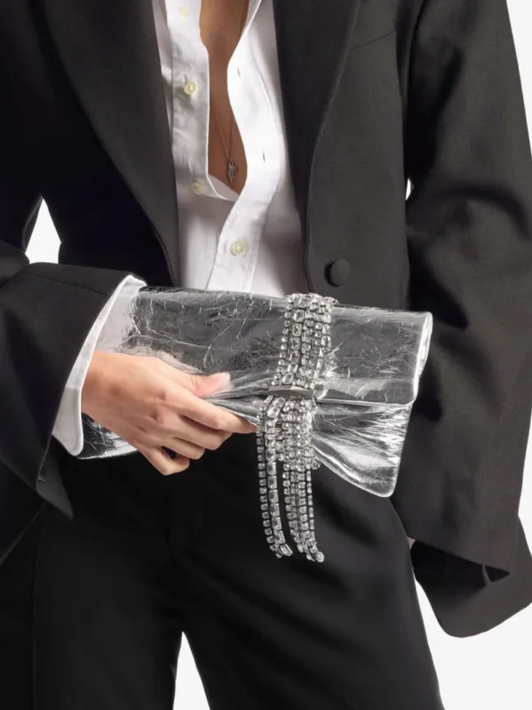 Zandra Silver Vintage Metallic Leather Clutch Bag sold by Fashion Clinic