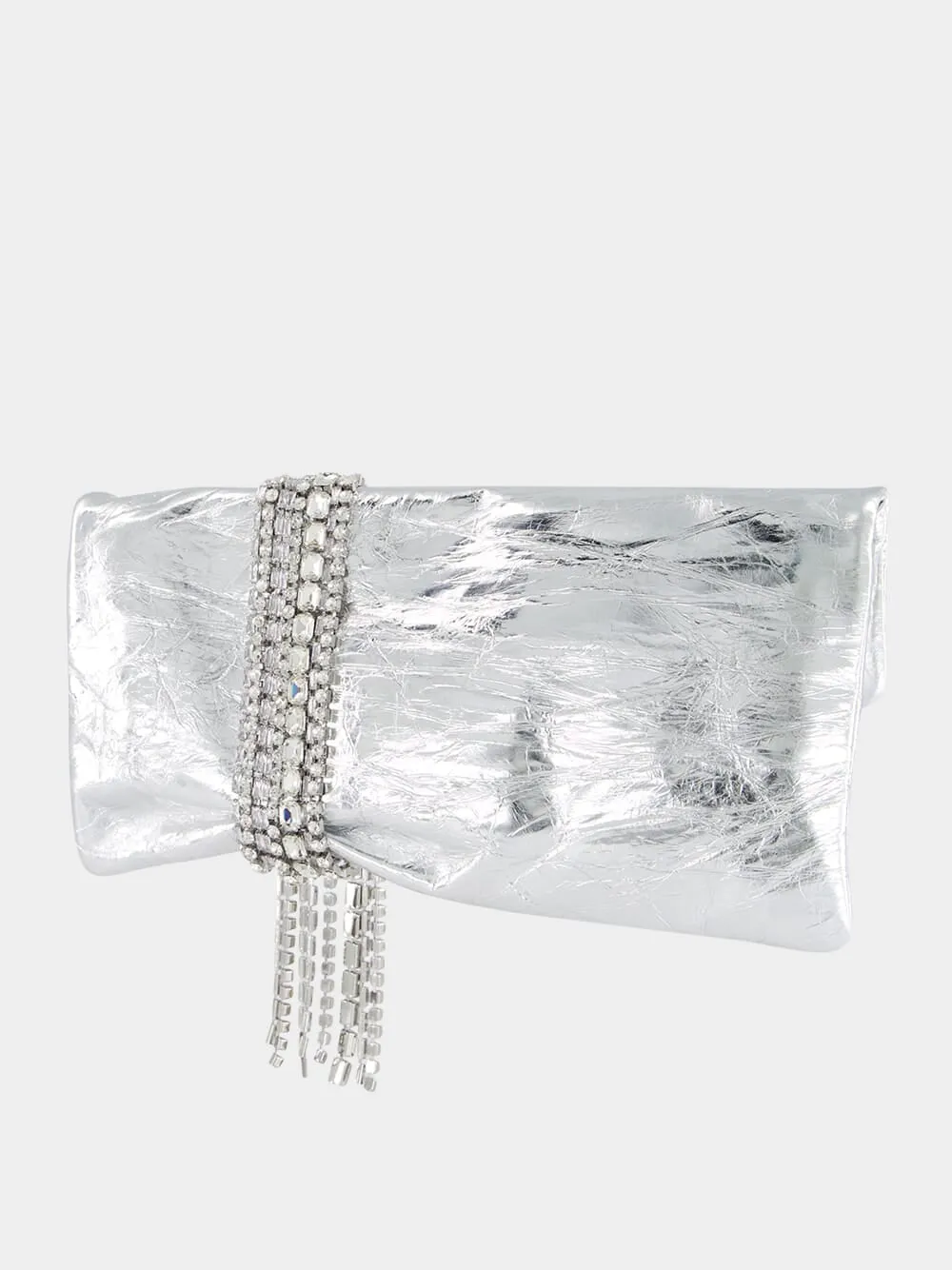 Zandra Silver Vintage Metallic Leather Clutch Bag sold by Fashion Clinic product image thumbnail 5