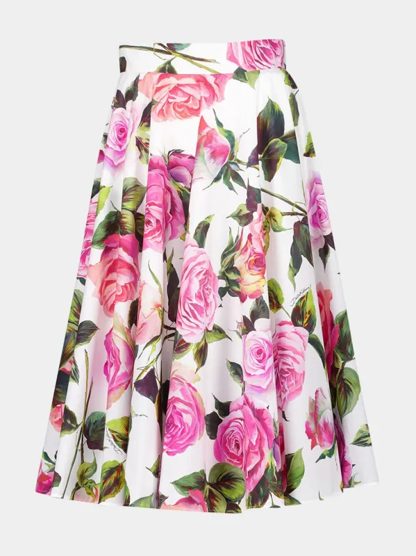 White Midi Skirt with Pink Floral Print sold by Fashion Clinic