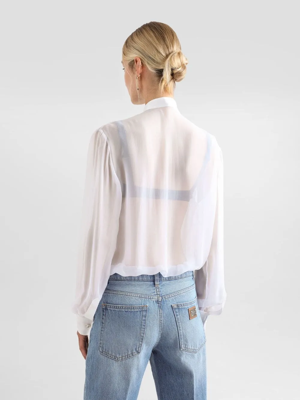 White Silk Chiffon Bow-Tie Shirt sold by Fashion Clinic product image thumbnail 4