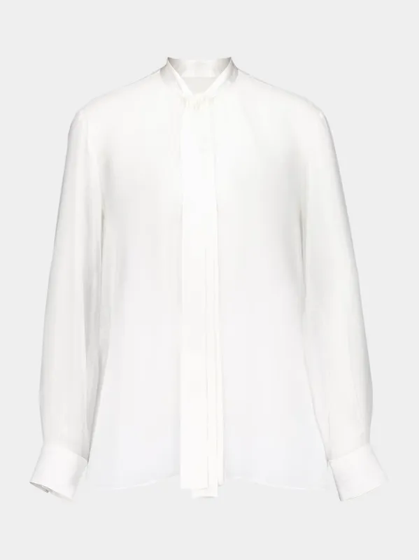 White Silk Chiffon Bow-Tie Shirt sold by Fashion Clinic