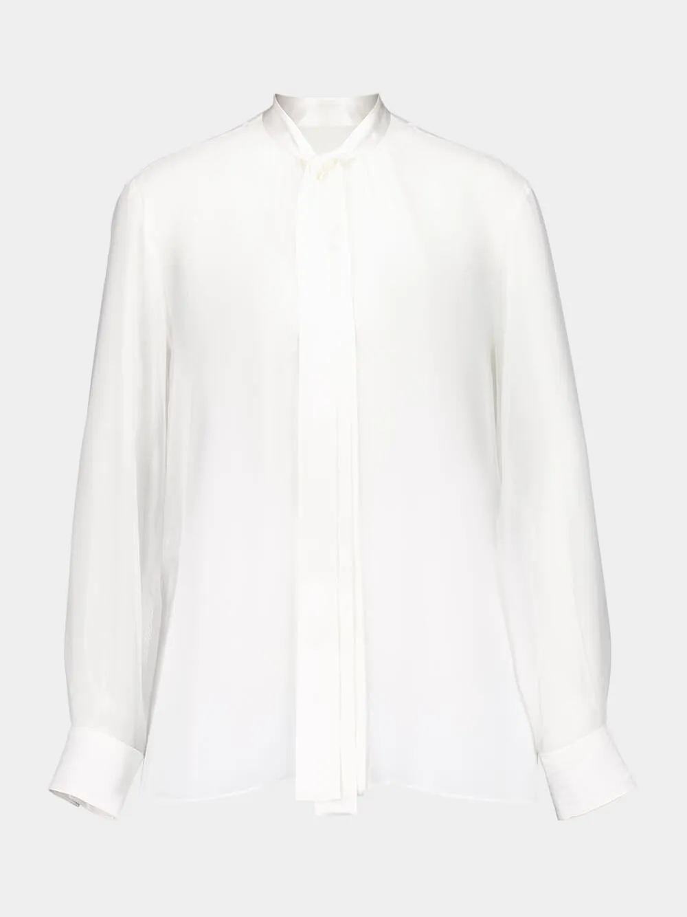 White Silk Chiffon Bow-Tie Shirt sold by Fashion Clinic
