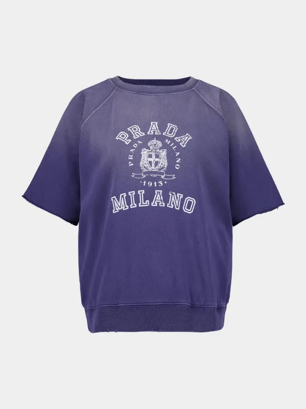 Navy Blue Cotton T-Shirt with Logo Print sold by Fashion Clinic