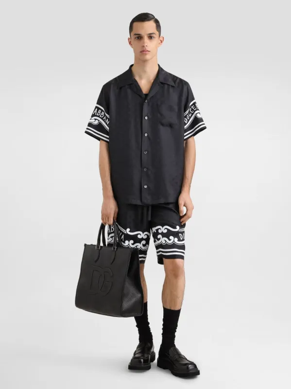 Black Silk Hawaiian Shirt with Bandanna Print sold by Fashion Clinic