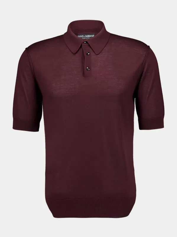 Burgundy Short Sleeve Cashmere Polo sold by Fashion Clinic