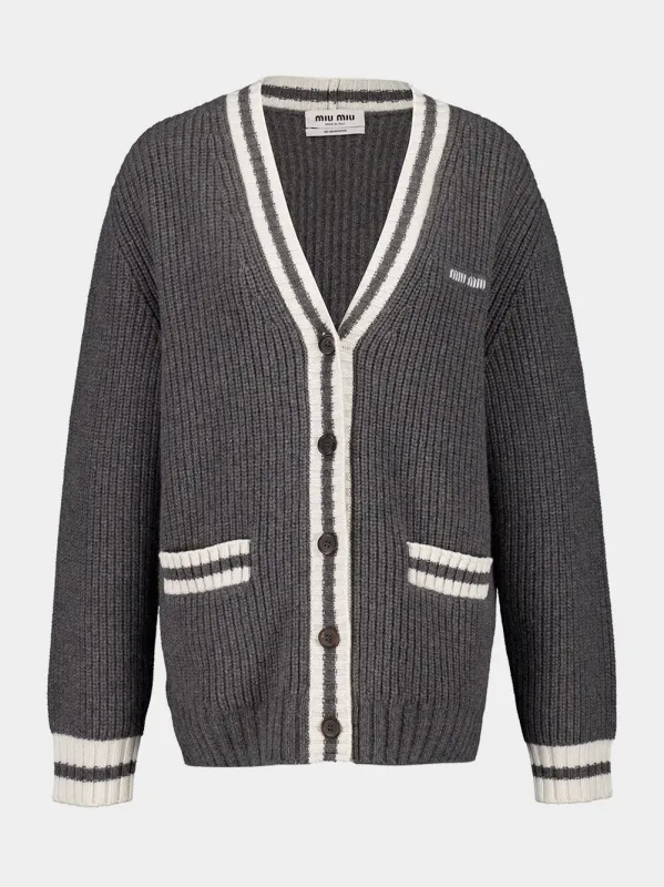 Grey Cashmere Knit Cardigan made by Miu Miu
