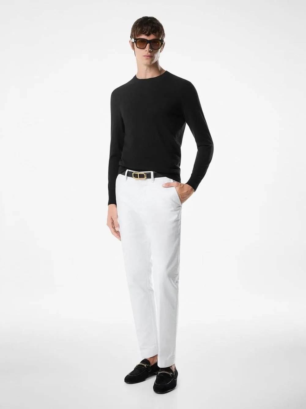 Black Fine Gauge Wool Crew Neck Sweater sold by Fashion Clinic
