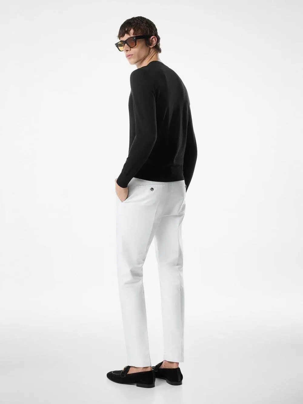 Black Fine Gauge Wool Crew Neck Sweater sold by Fashion Clinic product image thumbnail 3