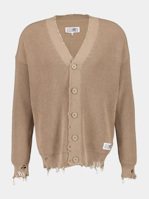 Beige Oversized Distressed Cotton Cardigan sold by Fashion Clinic