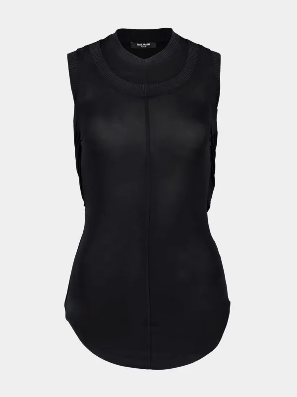 Black Twisted Double-Collar Tank Top sold by Fashion Clinic