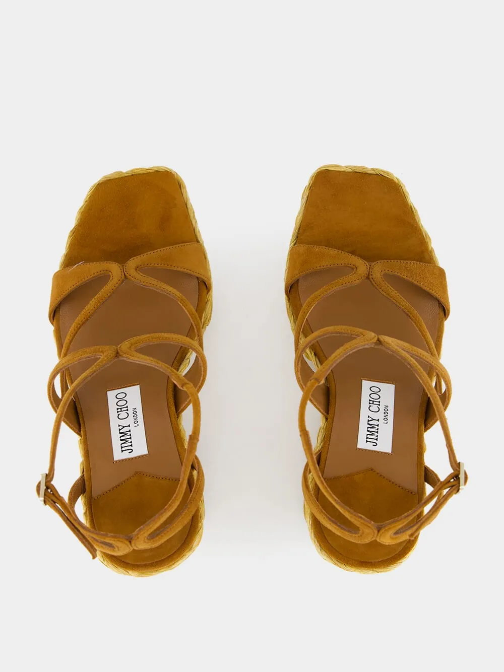 Brown Ayla Suede Wedge Sandals with Raffia sold by Fashion Clinic product image thumbnail 4