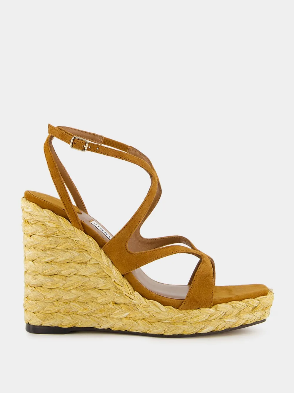 Brown Ayla Suede Wedge Sandals with Raffia sold by Fashion Clinic