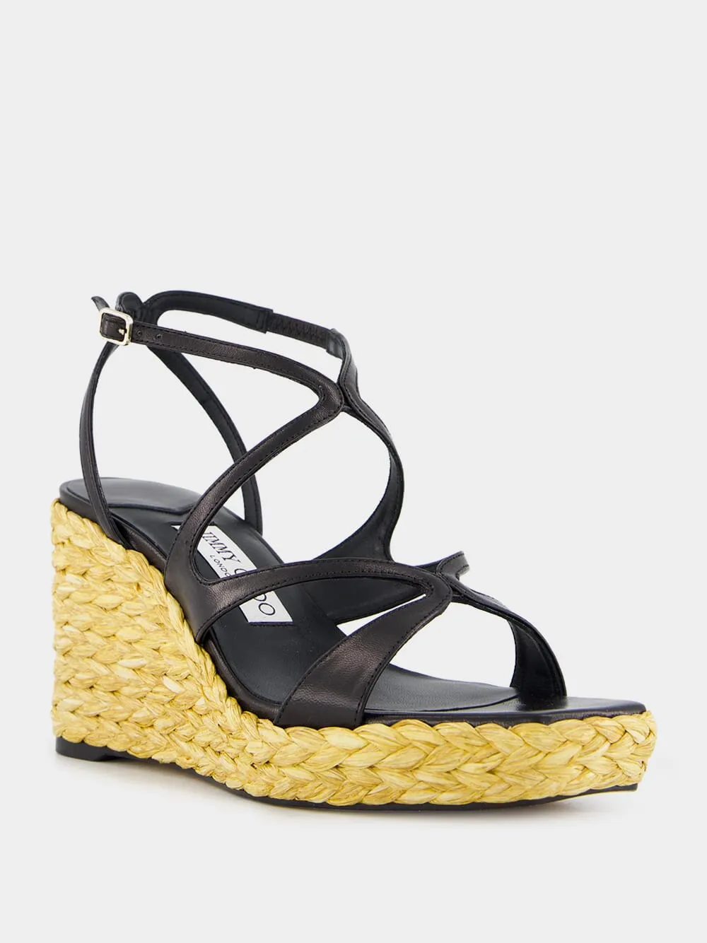 Black Ayla Nappa Leather Wedge Sandals sold by Fashion Clinic product image thumbnail 3