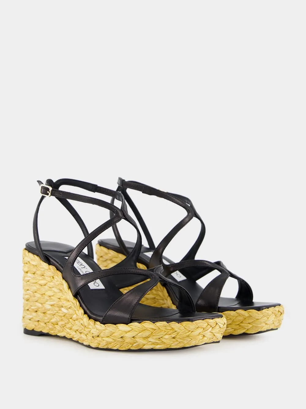 Black Ayla Nappa Leather Wedge Sandals sold by Fashion Clinic product image thumbnail 4