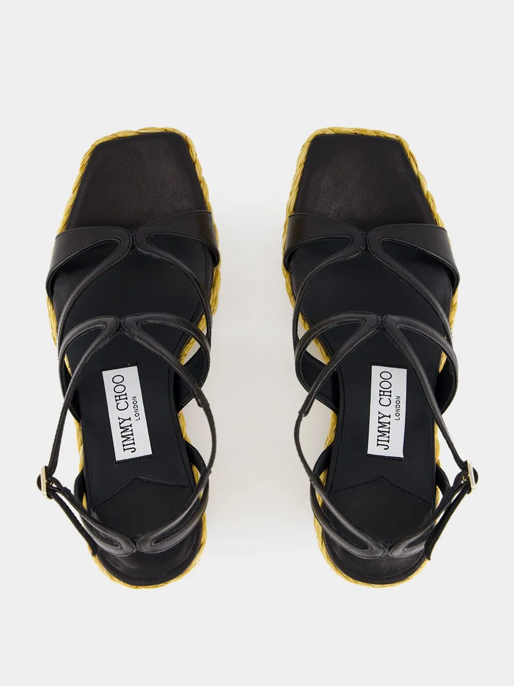 Black Ayla Nappa Leather Wedge Sandals sold by Fashion Clinic product image thumbnail 5