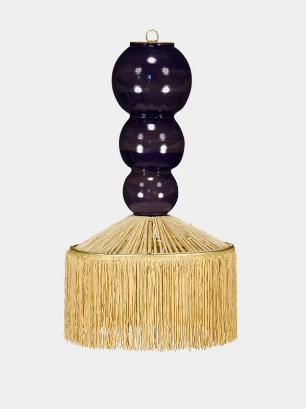 Henriette Parasol Raffia + Fringes Pendant Light sold by Fashion Clinic