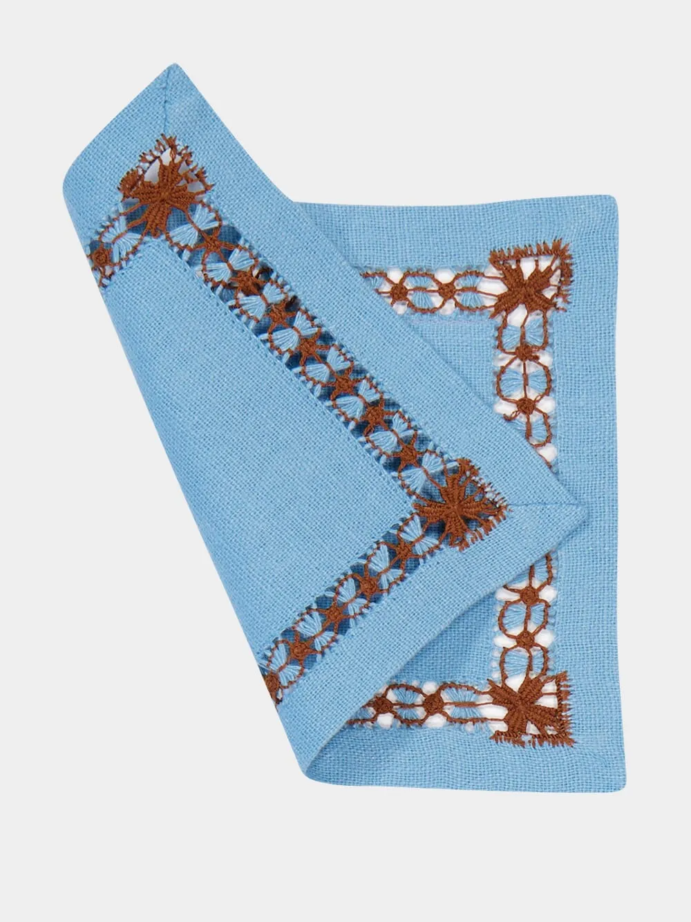 Hand Embroidered Maria Turquoise and Brown Cocktail Napkin sold by Fashion Clinic product image thumbnail 2