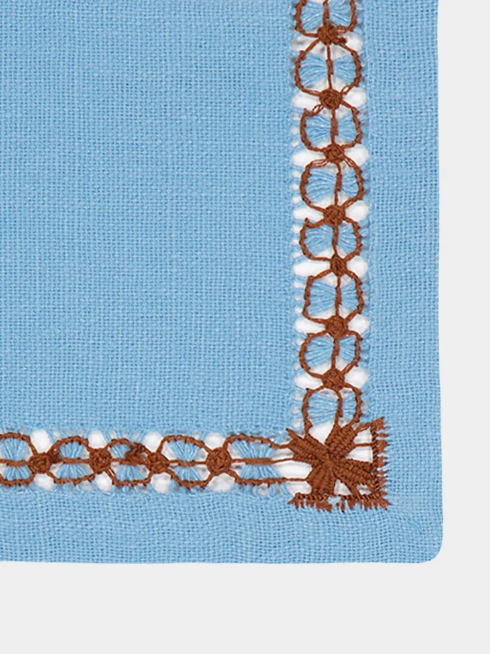 Hand Embroidered Maria Turquoise and Brown Cocktail Napkin sold by Fashion Clinic product image thumbnail 3