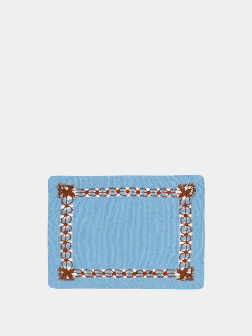 Hand Embroidered Maria Turquoise and Brown Cocktail Napkin sold by Fashion Clinic