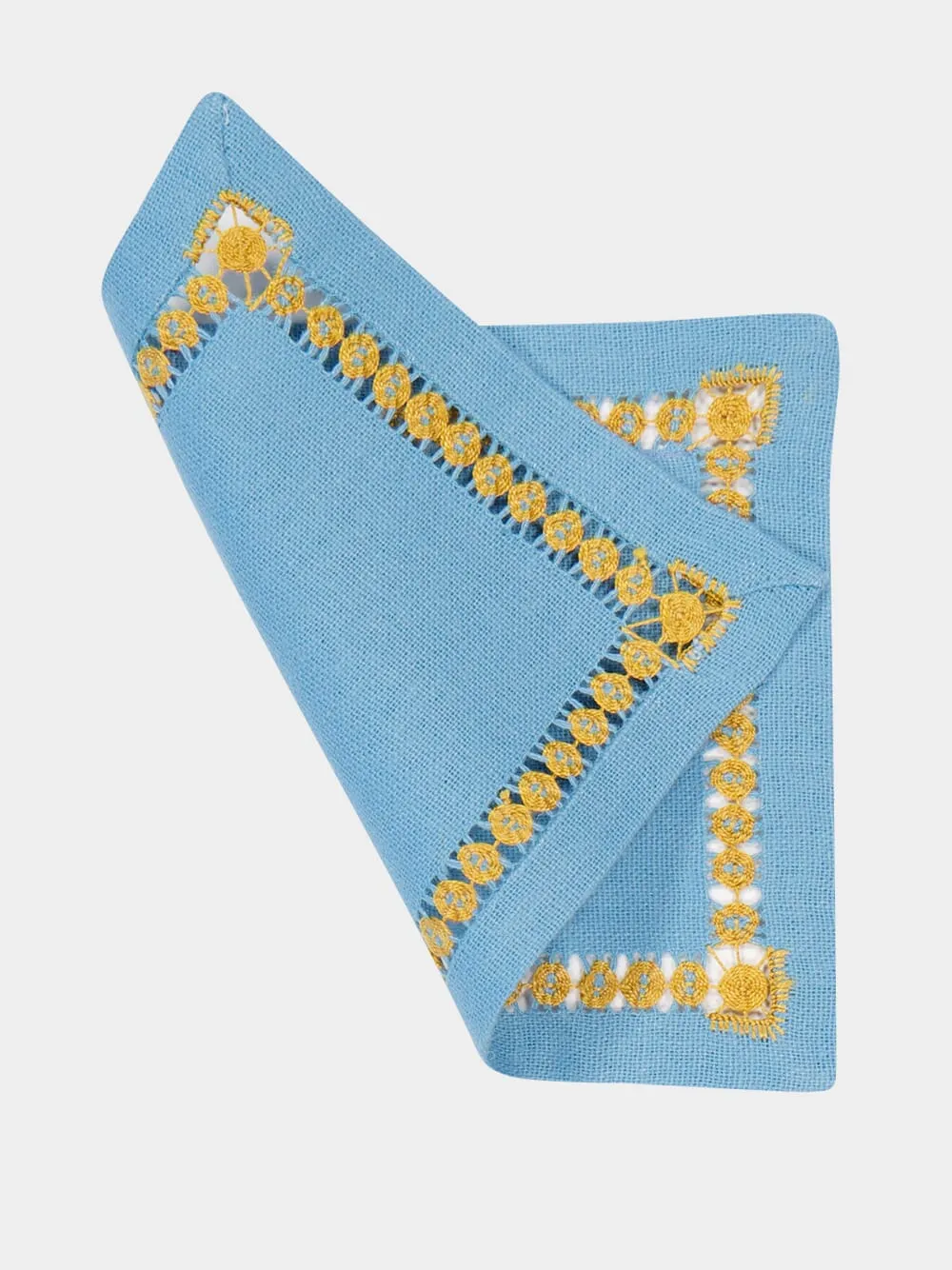 Hand Embroidered Maria Turquoise and Yellow Cocktail Napkin sold by Fashion Clinic product image thumbnail 2