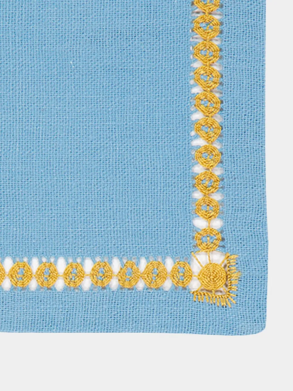 Hand Embroidered Maria Turquoise and Yellow Cocktail Napkin sold by Fashion Clinic product image thumbnail 3