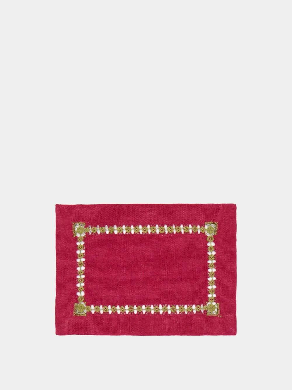 Hand Embroidered Maria Red and Green Cocktail Napkin sold by Fashion Clinic