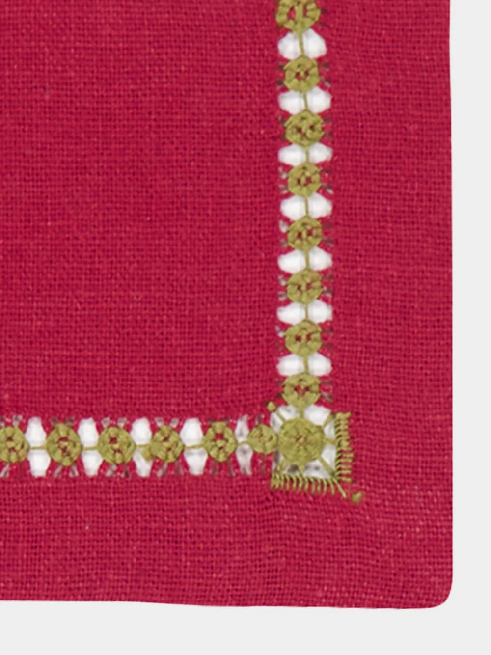 Hand Embroidered Maria Red and Green Cocktail Napkin sold by Fashion Clinic product image thumbnail 3