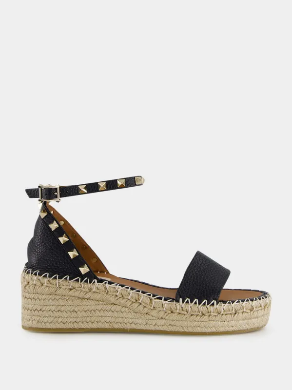 Black Rockstud Platform Espadrilles made by Valentino Garavani
