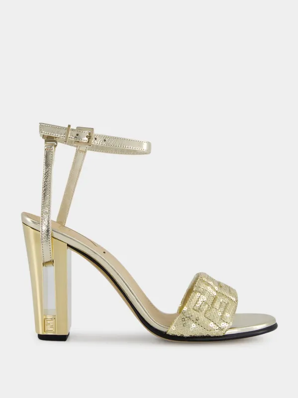 Gold Delfina FF Sequin Sandals sold by Fashion Clinic
