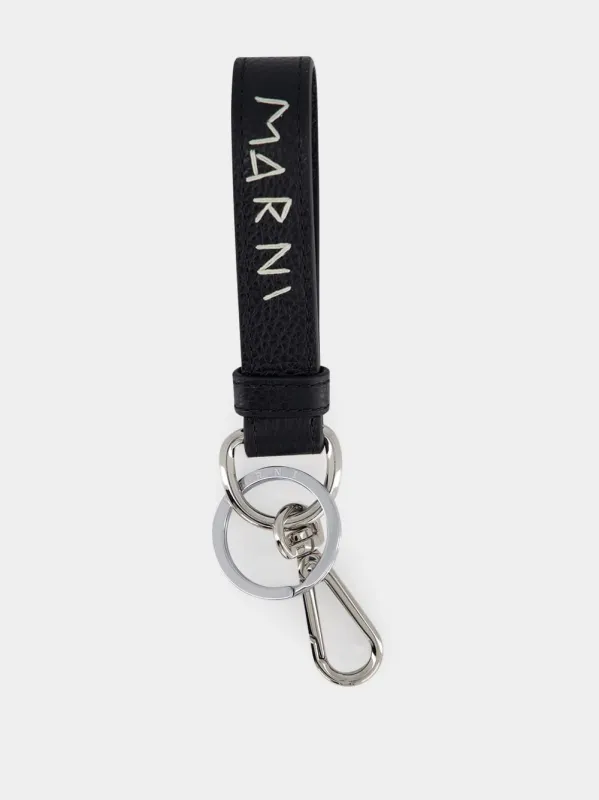 Black Leather Keyring with Mending Embroidery sold by Fashion Clinic