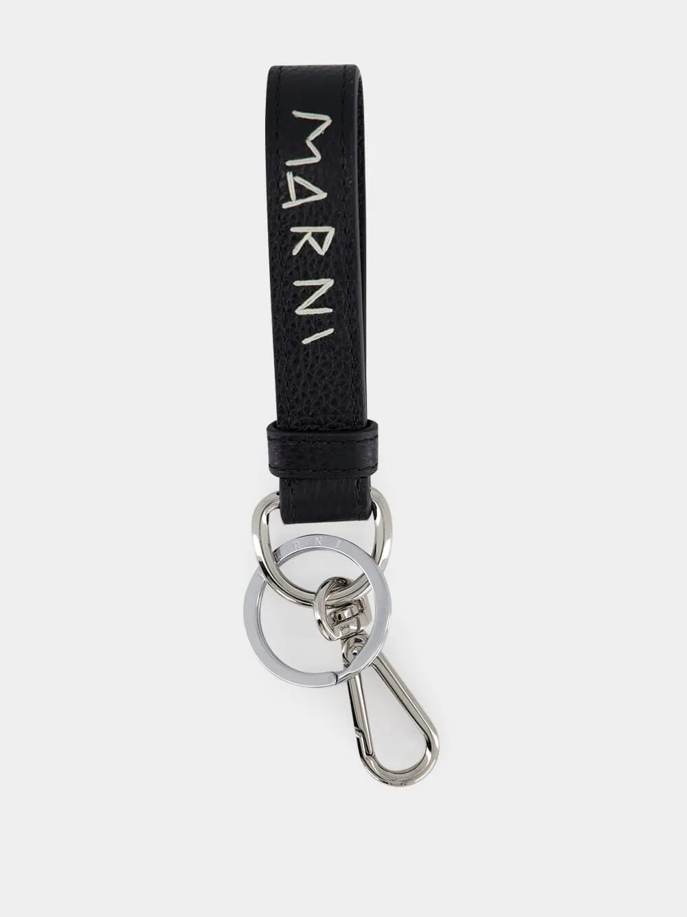 Black Leather Keyring with Mending Embroidery sold by Fashion Clinic