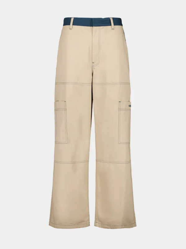Beige Cargo Pants with Stitch Detailing sold by Fashion Clinic