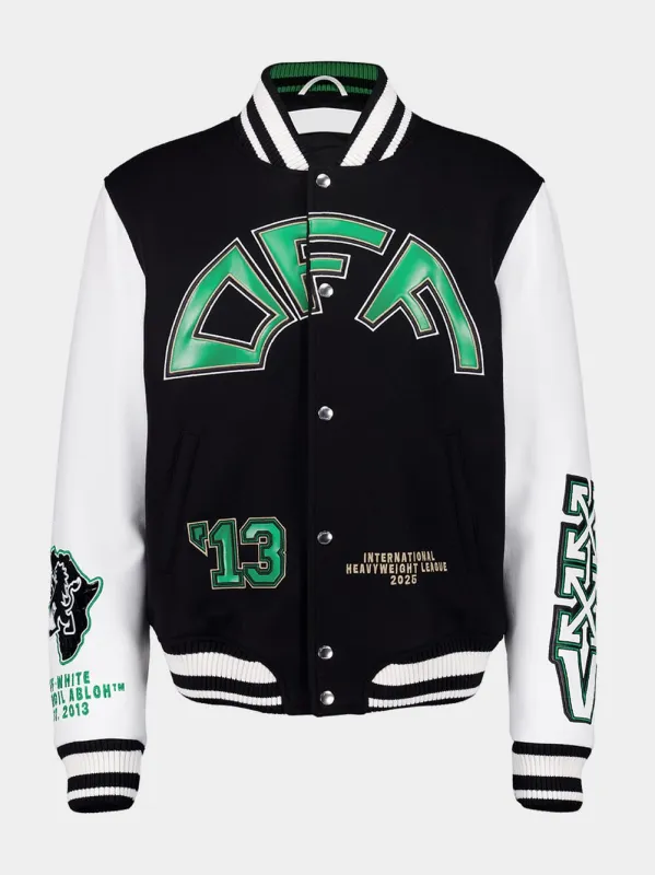 Black Crocodile Wool and Leather Varsity Jacket sold by Fashion Clinic