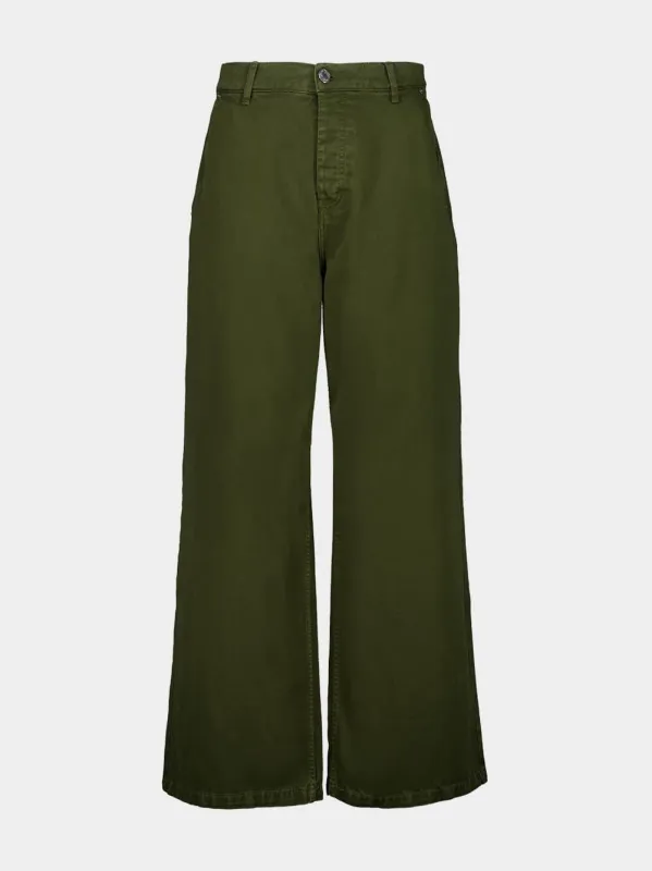 Loden Green Wide Fit Cotton Twill Trousers sold by Fashion Clinic