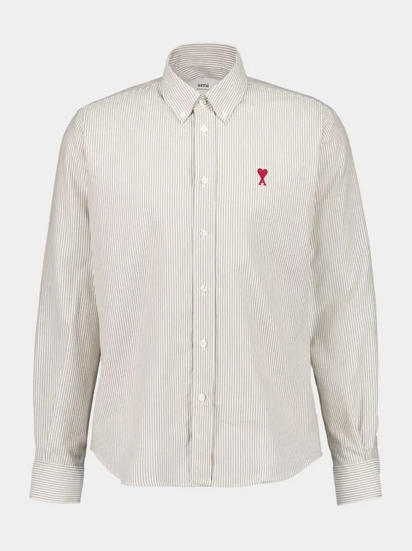 Loden Green and White Cotton Striped Button Down Shirt sold by Fashion Clinic