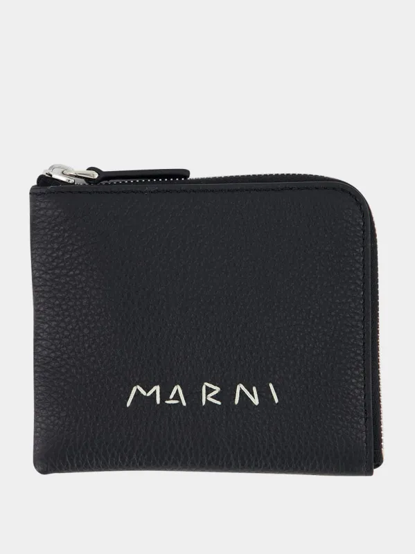Black Leather Zip-Around Wallet sold by Fashion Clinic