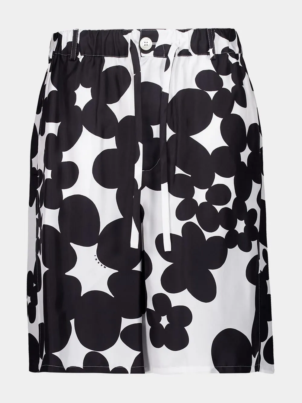 Black and White Dillies Print Silk Bermuda Shorts sold by Fashion Clinic